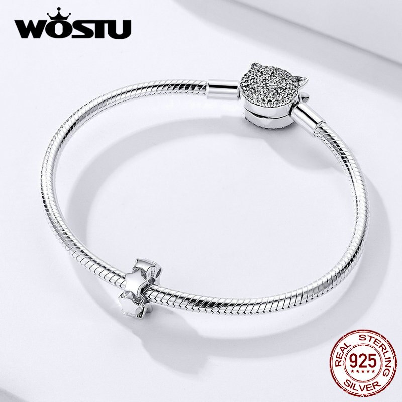 WOSTU Stars Spacer Charm Beads 925 Sterling Silver Stoppers With Silicone Fit Original Bracelet DIY Jewelry Making CQC1169