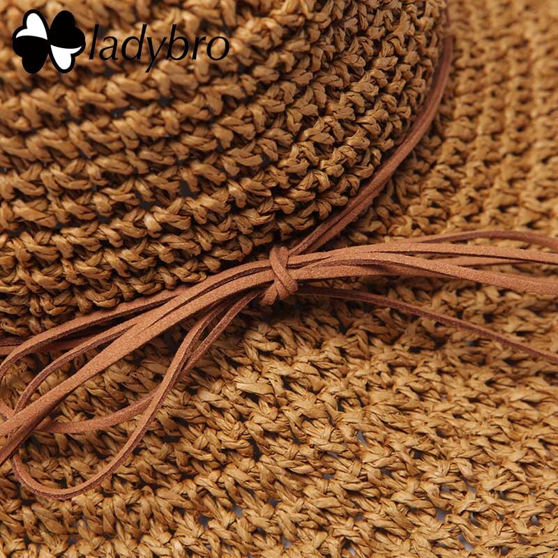 Ladybro Brand Ladies Sun Hat For Women Bowknot Raffia Straw Hat Foldable Summer Hat Wide Brim Beach Hat Female Chapeau Femme