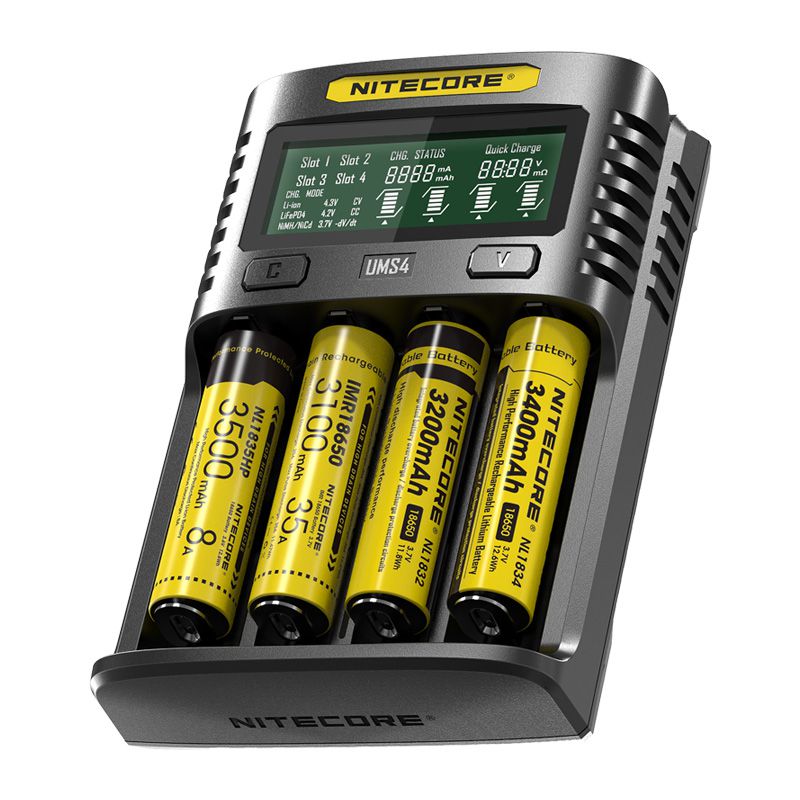 NITECORE-cargador de batería inteligente UMS2 UMS4, salida USB 3A para LiFePO4, iones de litio Ni-MH NiCd 18650, 20700, 21700, 10500