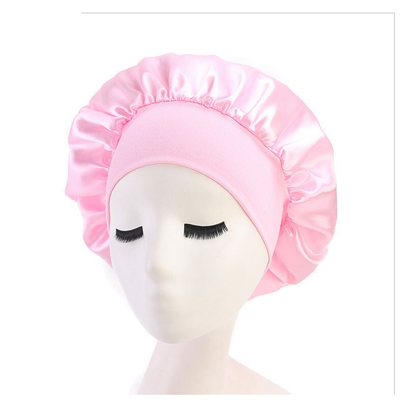 Märke långt hårvård kvinnor satin hatt mössa nattsömn hatt silke huvud wrap justera duschmössor: H