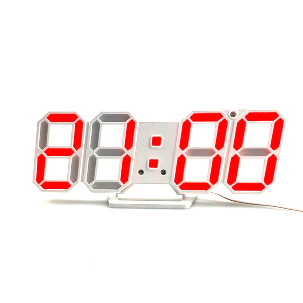 3D Electronic LED Wall Clock Modern Voice Control Digital Table Nightlight Display Hanging Alarm Clock Home Living Room Decor: Red-gray