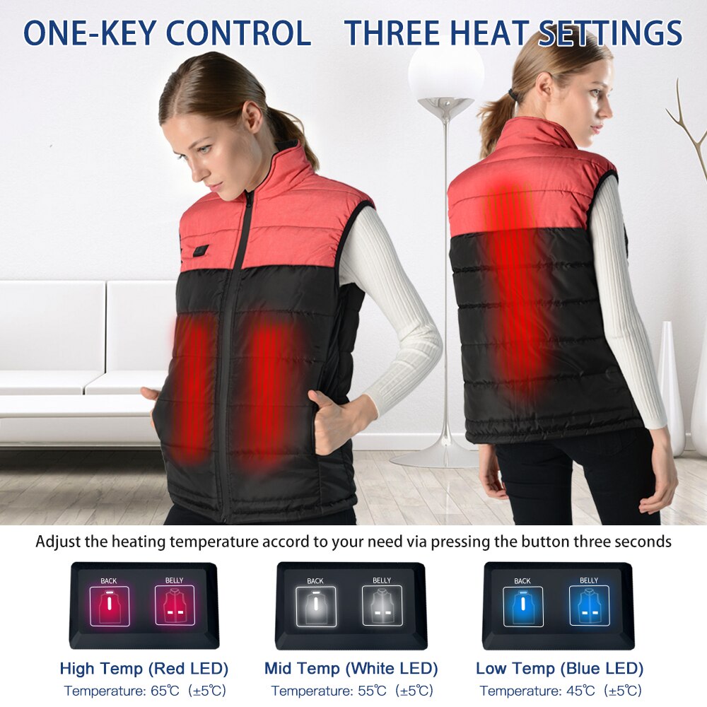USB Heated Vest Portable Heating Warm Vest Electric Warm Vest Water-resistant Warm Vest for Men Women