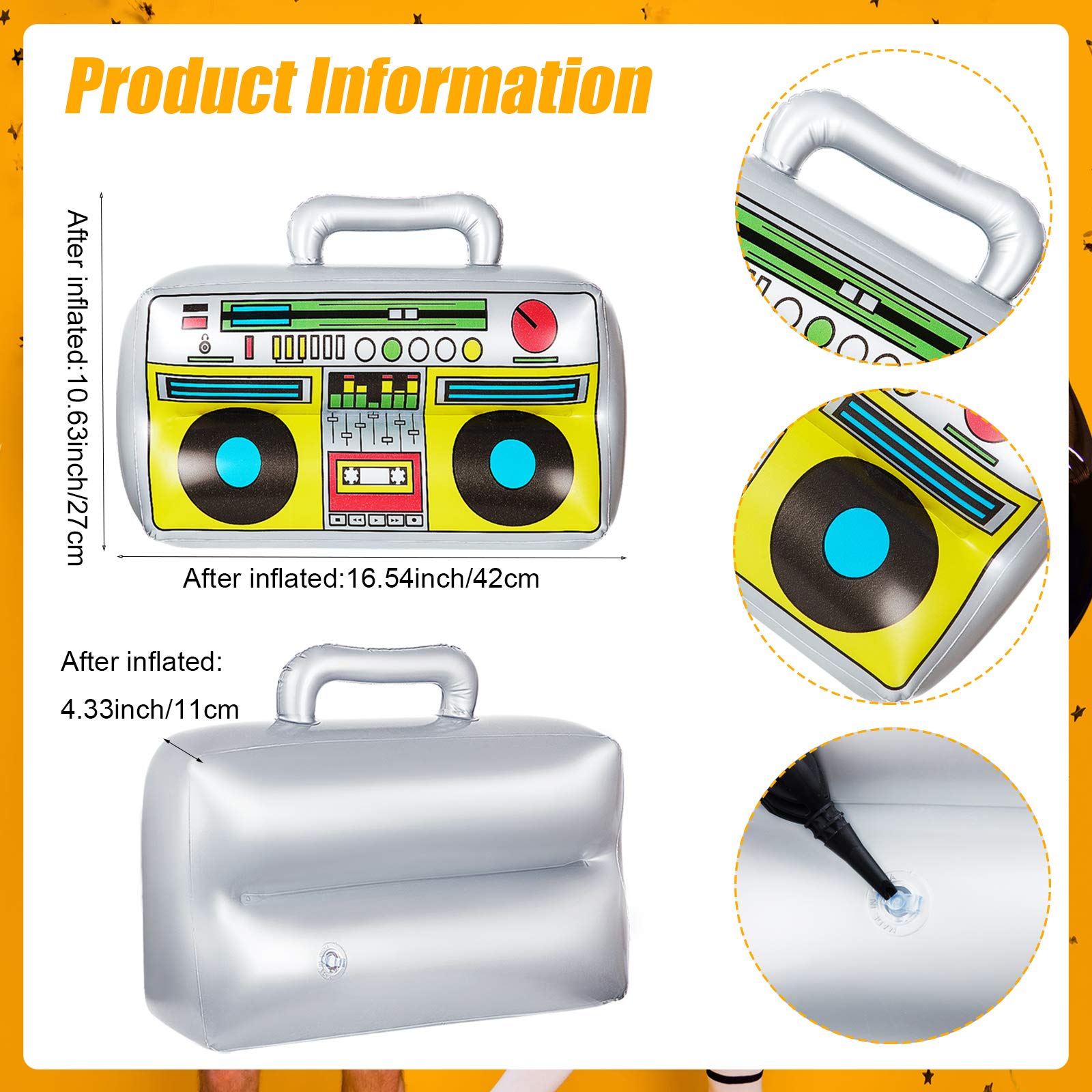 Oppustelig radio boombox og oppustelig mobiltelefon box til 80s 90s fest indretning rapper hip hop tema fødselsdag ballon legetøj