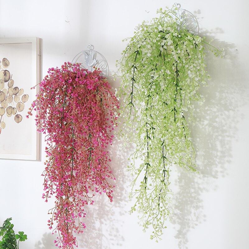 2PCS Artificial Hanging Plants Gypsophila 120CM PP Plant Greenery Green Leafs wall decor bathroom accessories