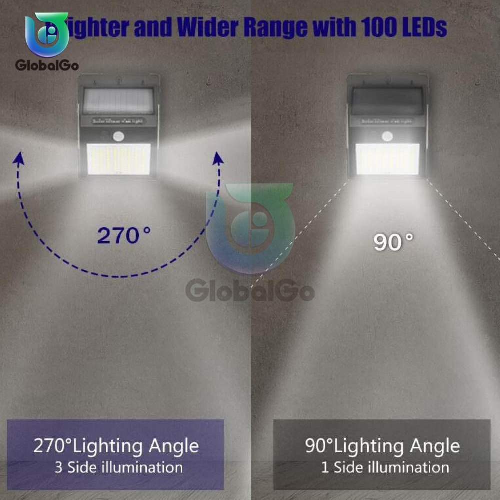 100 led-zonnelampen voor buiten, straatlamp op zonne-energie, pir-bewegingssensor, wandlamp, waterdichte, op zonne-energie werkende verlichting voor tuin en zwembad.