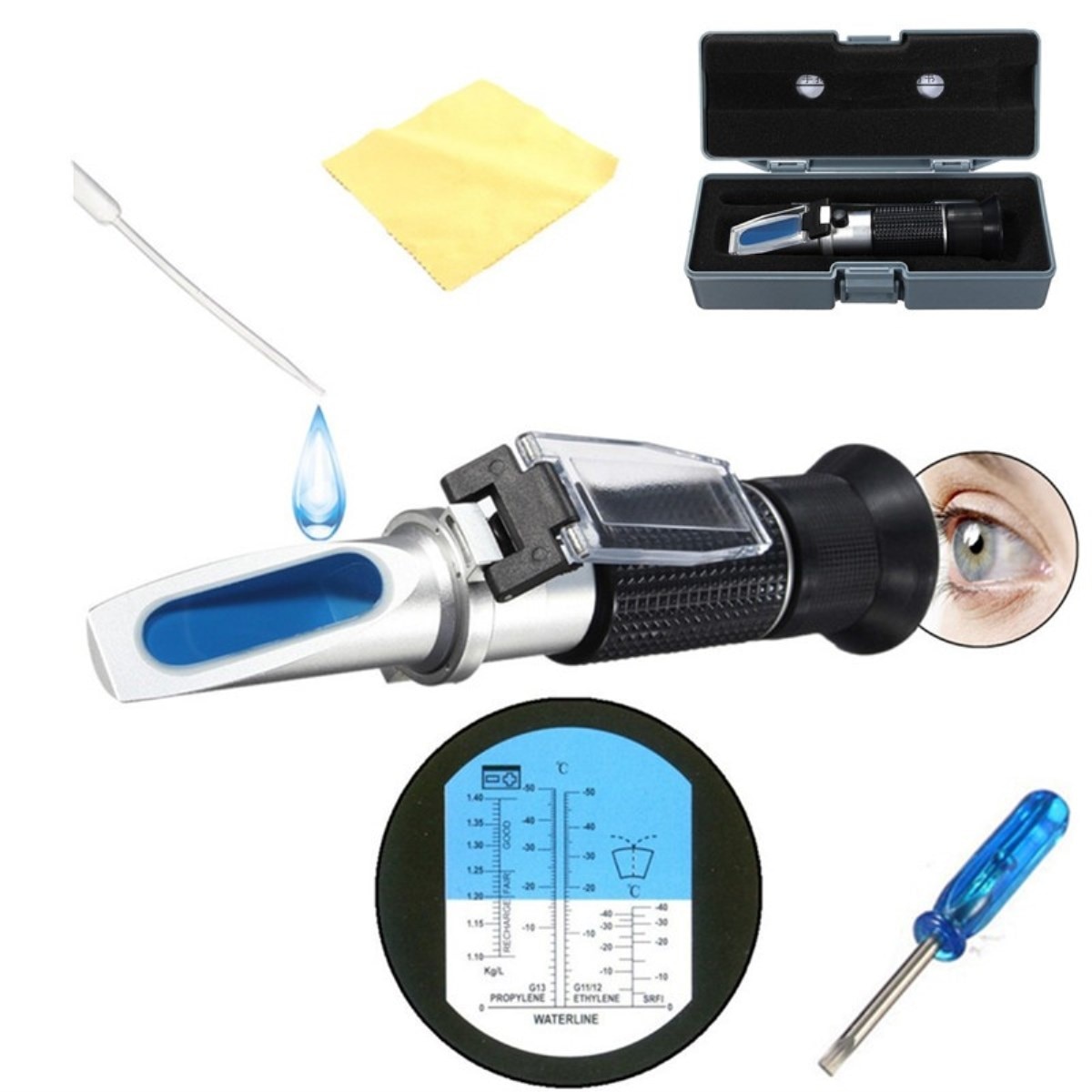 Nuttig Handheld Glycol Refractometer Auto 1.10-1.40sg Antivries Batterij Zuur Koelvloeistof Tester Tool Auto Optische Instrumenten