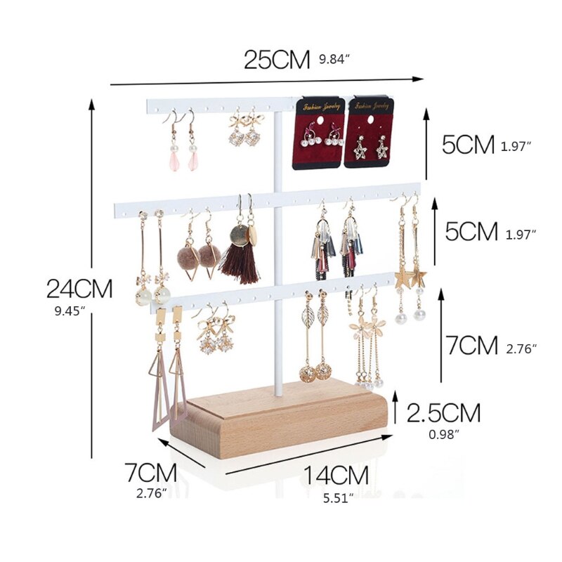 Jewelry Organizer Stand - 3 Tier Earring Holder Rack - Wood Display Tree for Hanging Earrings
