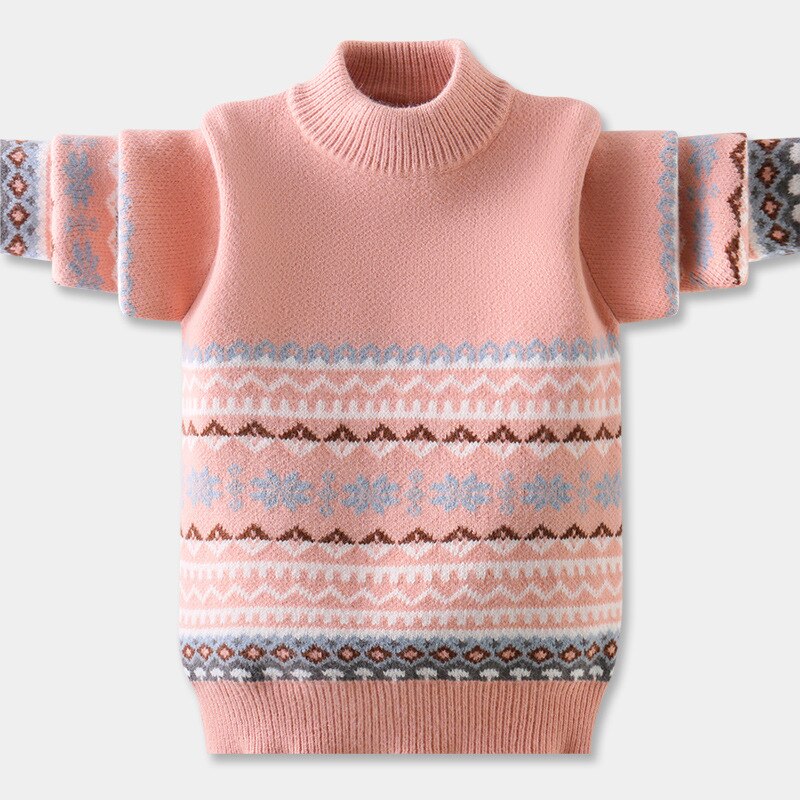 Girls Pink Knitted Sweaters 4 To 16 Year Autumn Winter Girls Stripes Plaid Soft Comfortable Sweater Children Knitwear Tops: Pink / 16