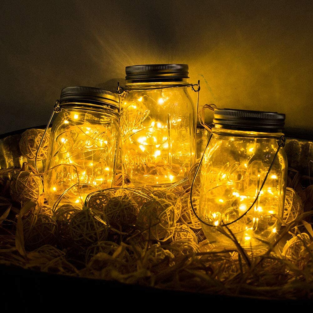 Solar Powered10 LED Mason Jar Lantern lights for Patio Outdoor Party Wedding Garden Courtyard Decorative