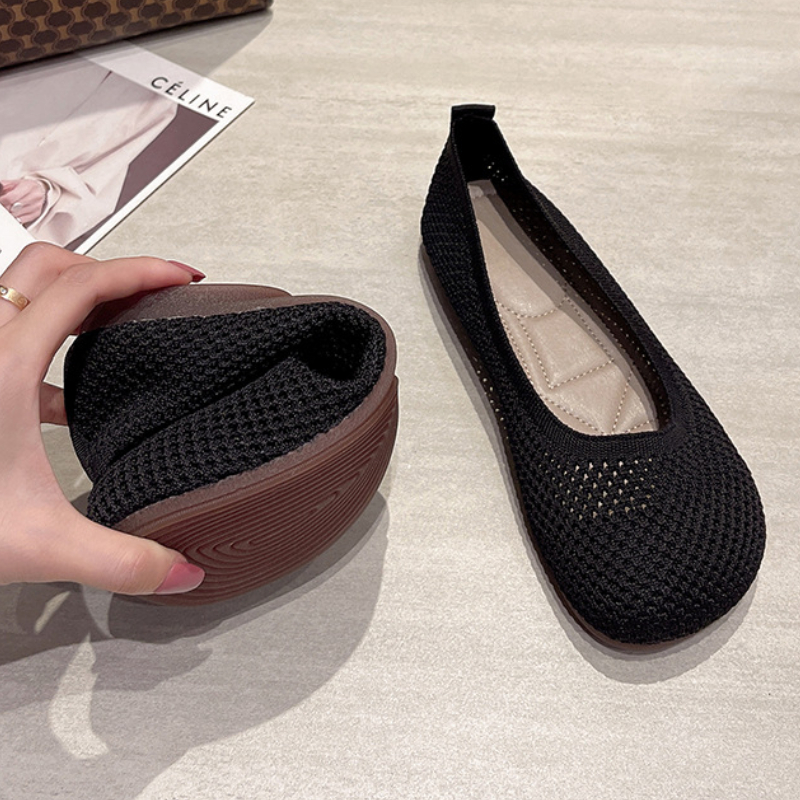 Taglia grande 42 Scarpe basse da donna Scarpe da ginnastica traspiranti lavorate a maglia Mocassini da balletto con fondo morbido da donna Scarpe da barca casual per donna