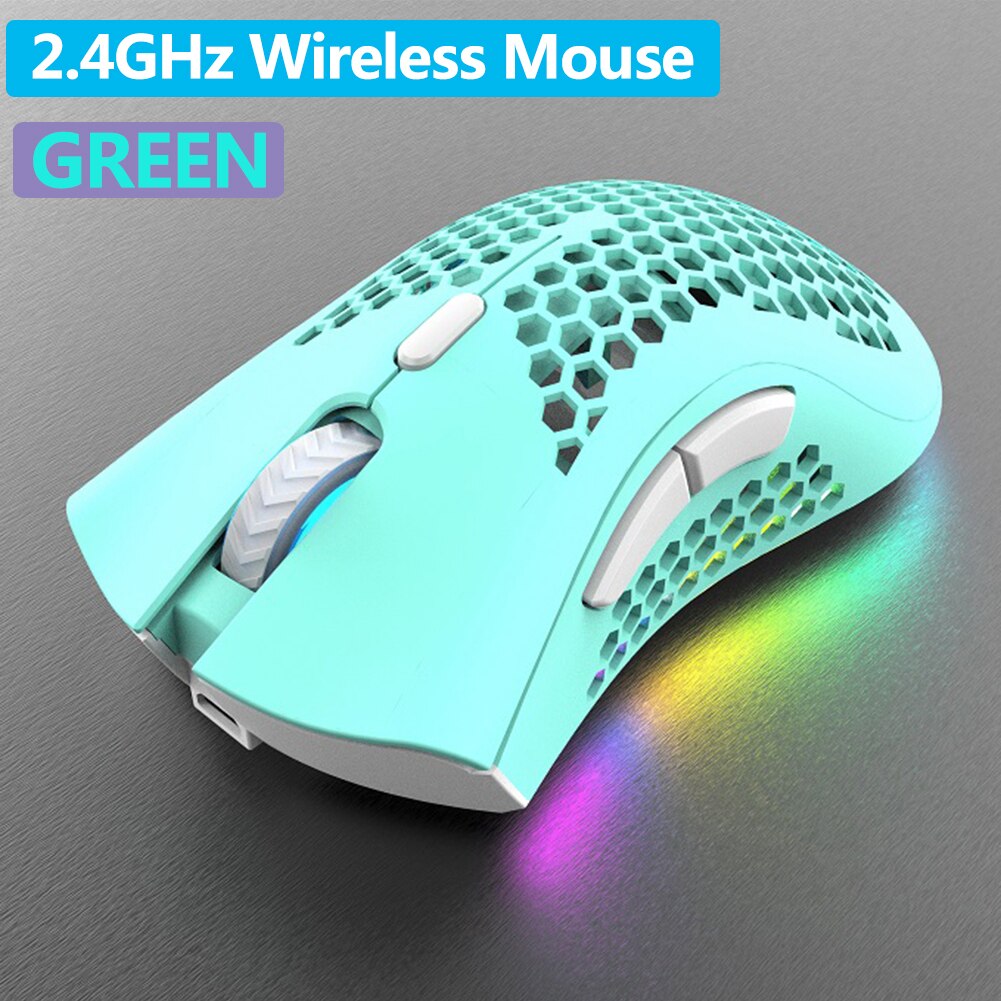 ALLOYSEED BM600 2,4 GHz Drahtlose Maus 2400DPI Einstellbare RGB hinterleuchtet Waben USB Optische Spielen Maus Gamer Mäbenutzen Für Laptop PC: grün kabellos