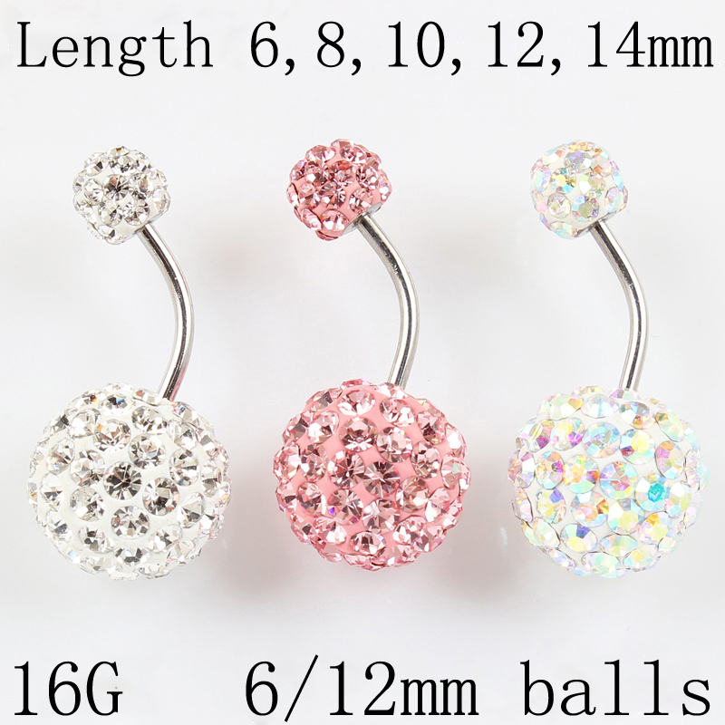 Piercing ombligo aro 6/12mm bola 16G no alérgico Acero inoxidable aurora blanco rosa superior ombligo bar joyería corporal