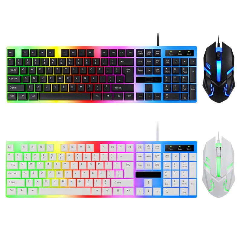 Wired Gaming Keyboard and Mouse Set 104 key Rainbow Backlight Waterproof Game Keyboard Mechanical Feeling Teclados for PC Laptop
