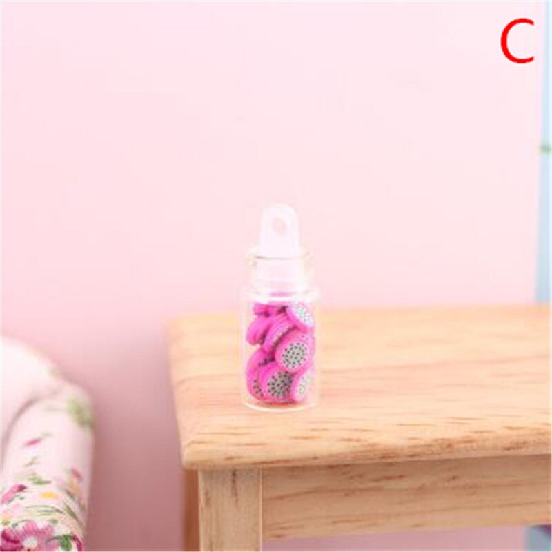 Mini Fruit Slices Glass Bottle Storage Jar Wooden Lid Toy Doll Accessories 1:12 Dollhouse Miniature: C