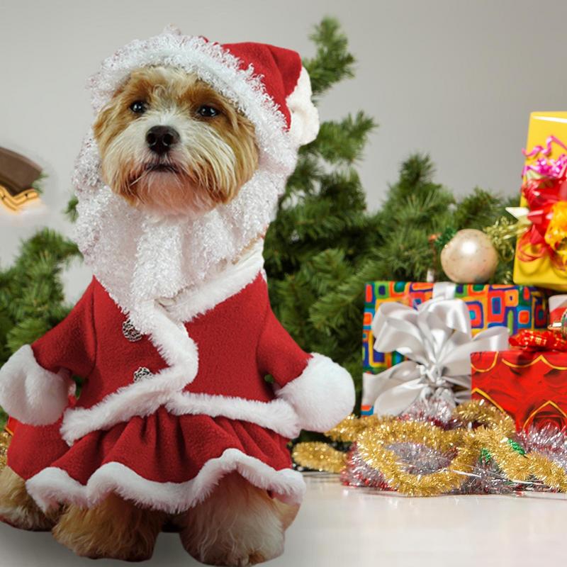 Cão traje de natal traje de cachorro de natal com capuz santa cão traje de natal roupas para animais de estimação bonito filhote de cachorro roupa de natal para pequeno