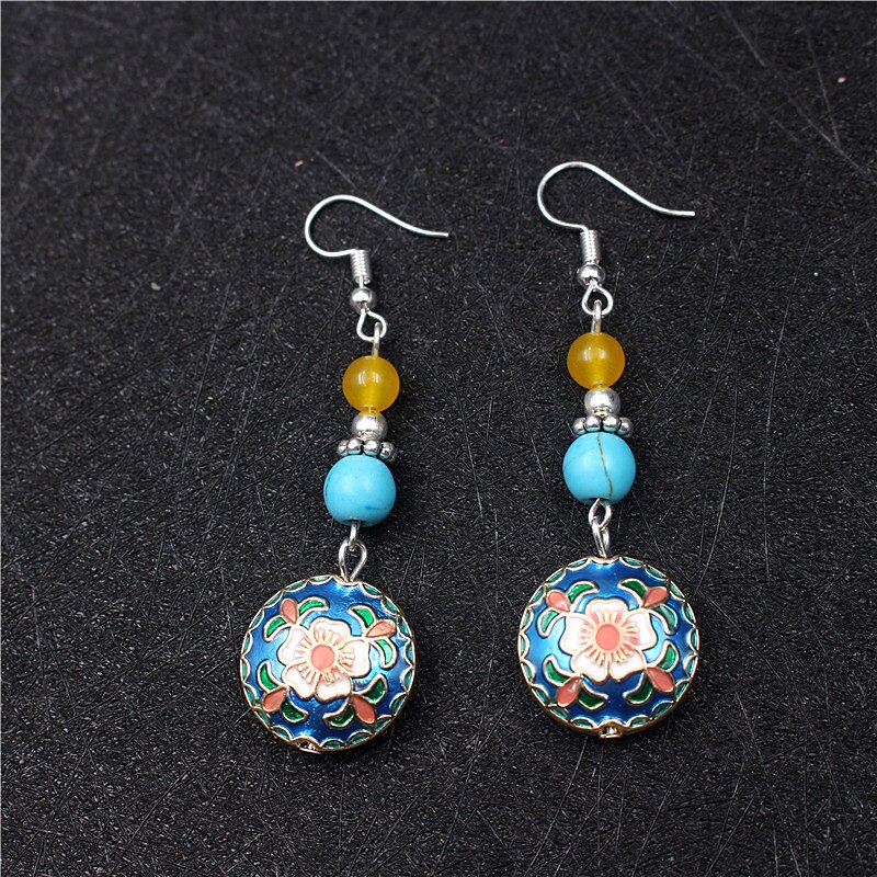 Yanting Vintage Cloisonne Flower Earrings For Women Nepal Tibetan Earring Brincos Statement Earrings For Female Girls 0444