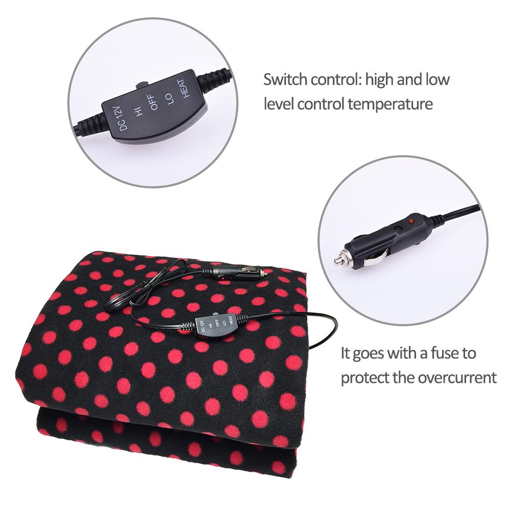 Couverture chauffante électrique pour voiture | 150x100cm, couverture épaisse noire rouge, points, voyage automobile, économie d'énergie, chaude, camions adaptés 12V