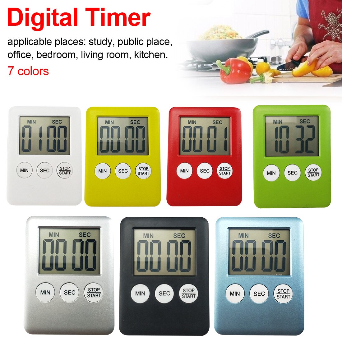 1pcs Plastic Cooking Count Up Countdown Alarm Magnet Clock Temporizador Simple 3 Buttons Kitchen Timer Thin LCD Digital Screen