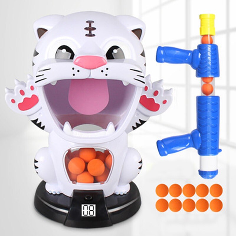 Children's Air Powered Safety Soft Bullet Gun Duck Hit Hungry Shooting Duck Electronic Game Target Bullet Kids Toy for: White Tiger-single