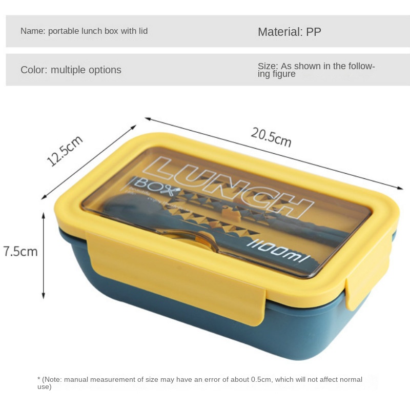 Fiambrera portátil para microondas de 1100ml, contenedor de comida de 2 capas, fiambrera saludable, fiambrera con cubiertos
