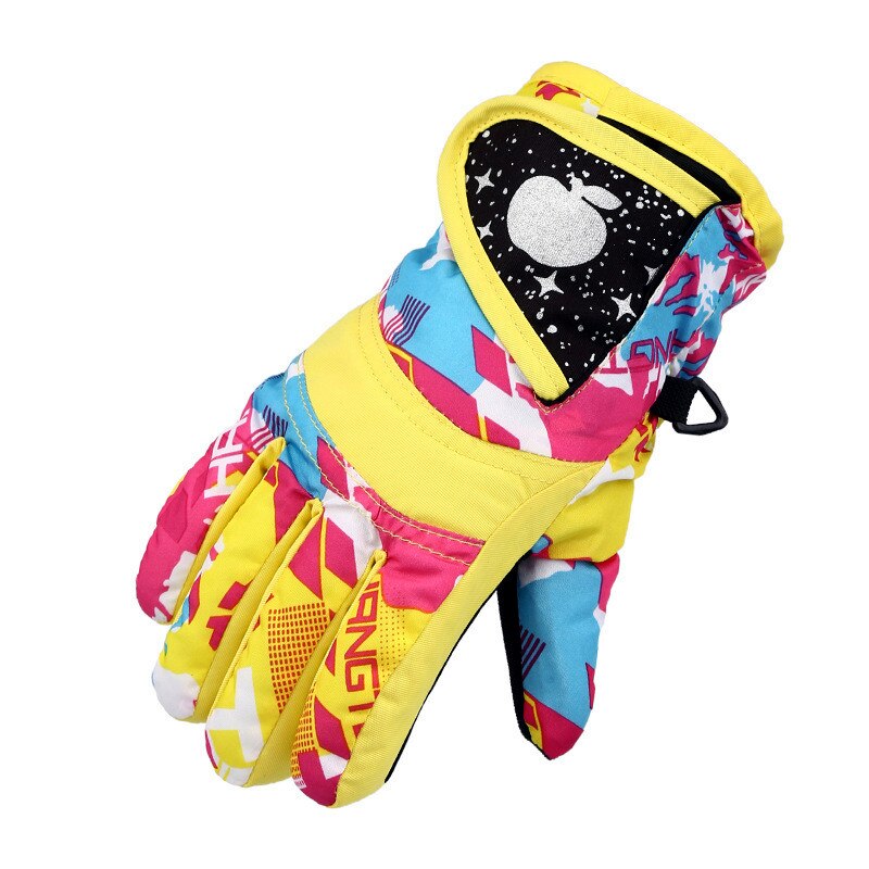 Children Kids Winter Warm Solid Color Gloves Boy Girls Ski Long-sleeved Mitten Windproof Skiing Snowboard Gloves Riding Gloves: Yellow / M