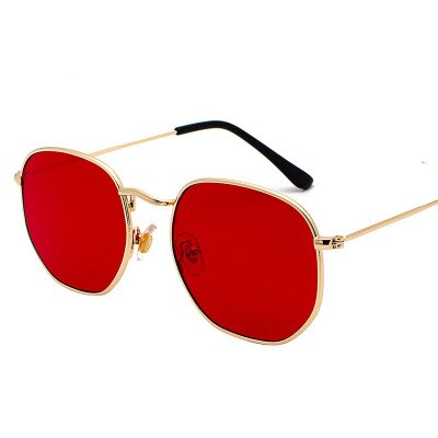 Men Hexagon Sunglases Women Brand Driving Shades Male Sunglasses For Men's Glasses Gafas De sol UV400: Gold clear red