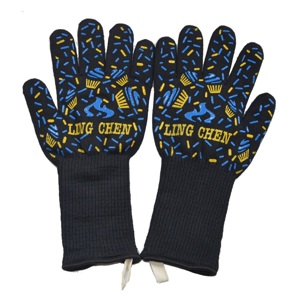 40@ Bbq Grilling Cooking Gloves Extreme Heat Resistant Oven Welding Gloves Kitchen Barbecue Glove: D