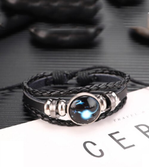 Læderarmbånd til kvinder rustfrit stål par armbånd kæde tolv konstellationer mænd armbånd mandlig tilbehør boho smykker: Stenbukken