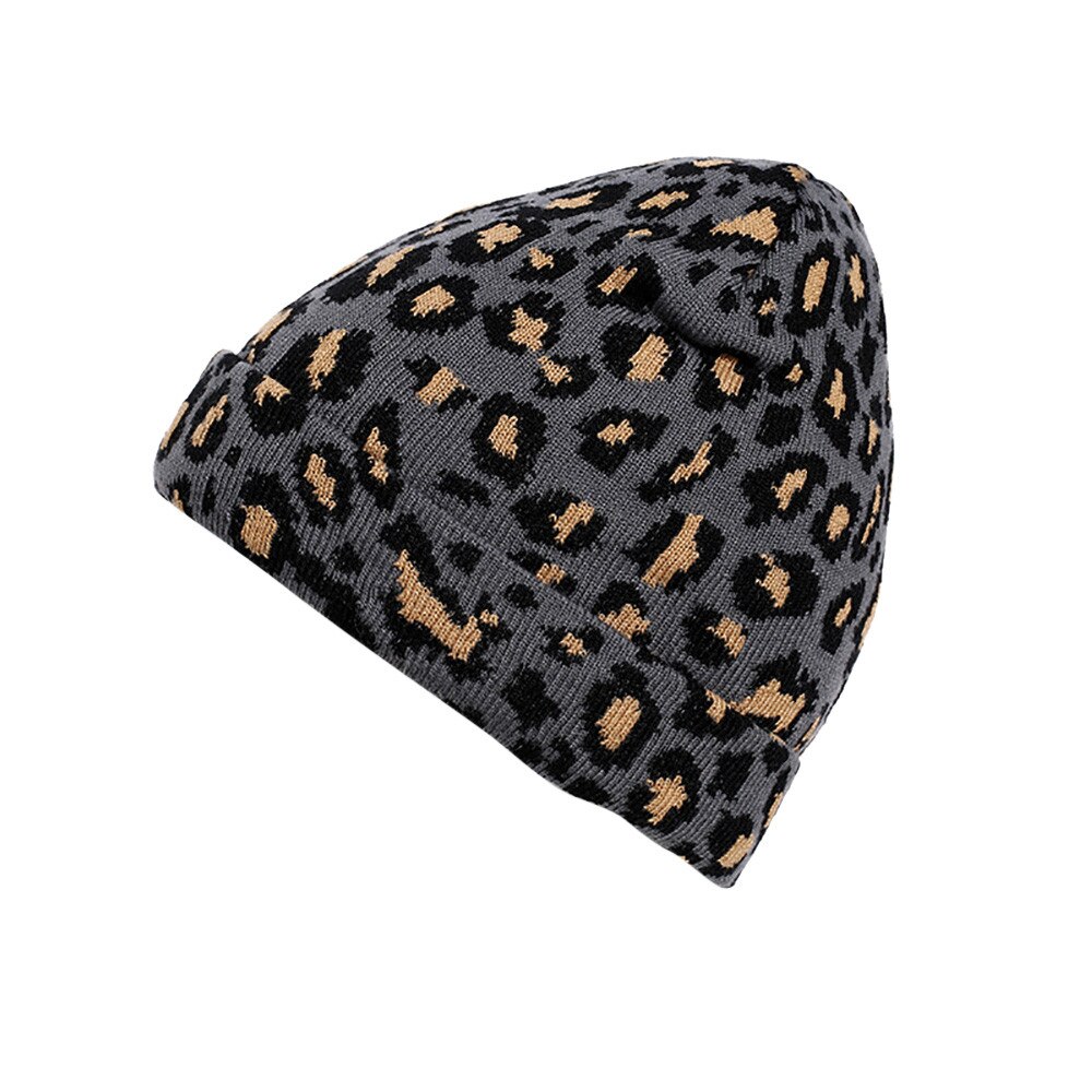 Vuxna kvinnor män vinter leopard virkad mössa stickad mössa varm mössa mössa hårboll varm mössa #t2