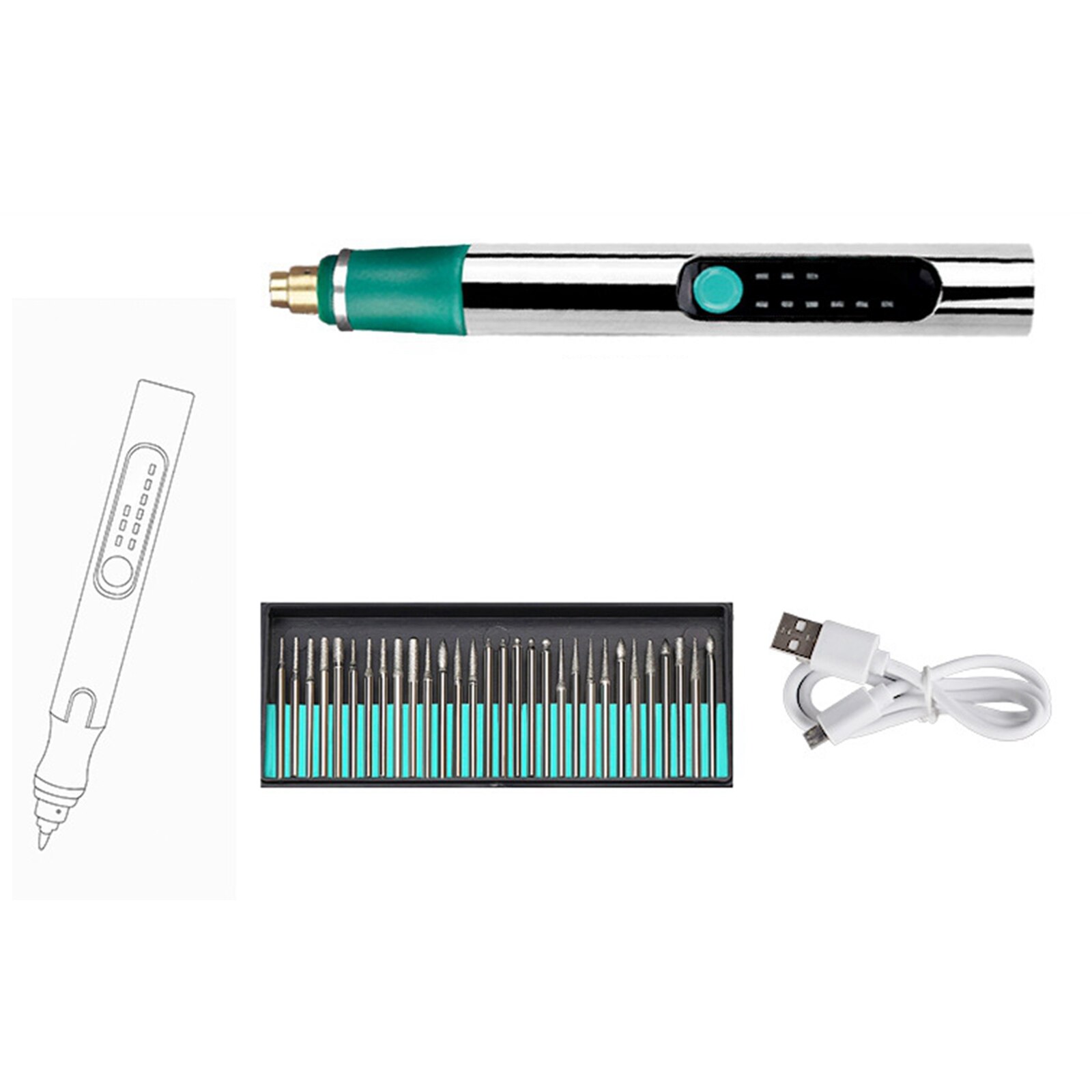 Mini Cordless electric grinding pen small grinding machine mini jade electric engraving pen engraving pen: kit 3