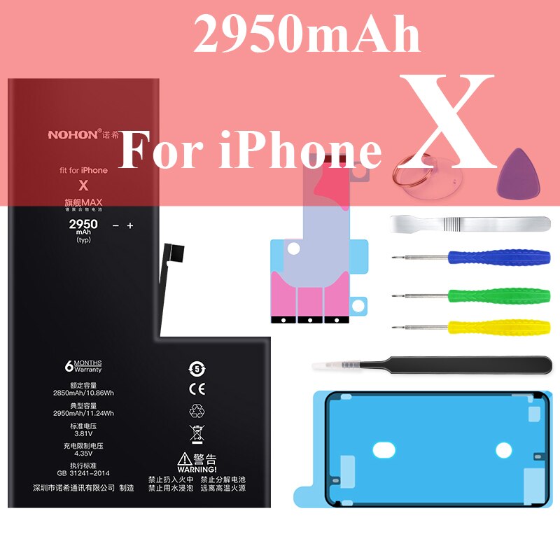 Nohon Battery For Apple iPhone 6s 6 7 8 Plus SE X Xr Xs Max 6sPlus 6sP 6P 7P 7Plus 8P iPhoneSE 1624mAh-3650mAh Batteries +Tools