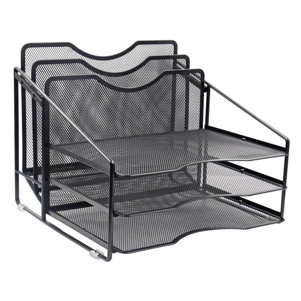 5 Grid File Storage Shelf Book Stand Desk Organizer File Folder Rack Desktop Document Office Supplies Folders Mail Stationary: Black