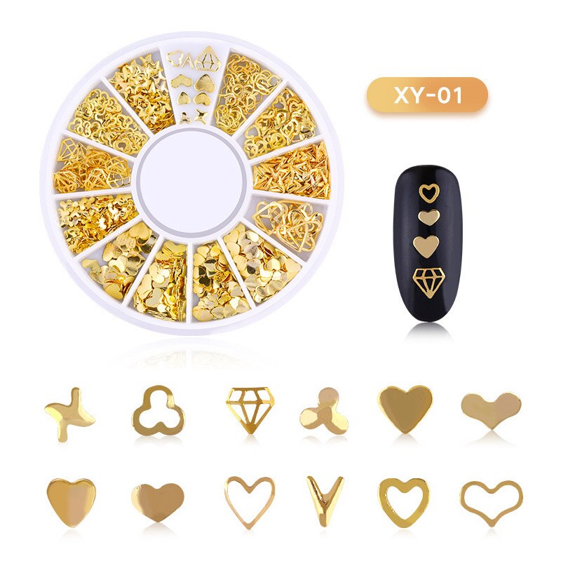 Gemengde 3D Hollow Nail Steentjes Voor Nagels Charms Metalen Vormen Geometrie Goud Tips Diy Accessoires Kristal Nail Art Decoratie
