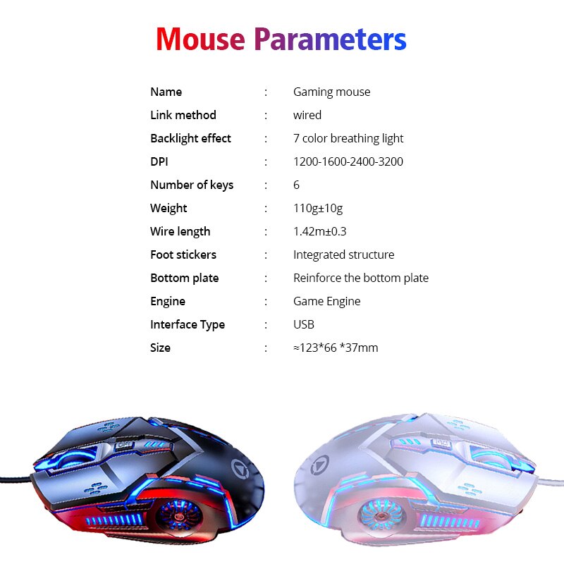 ANKNDO Gaming Mouse for Computer pc Wired USB Mouse Gamer laptop LED Backlight Silent Mause 4 Level DPI 6 Button Game Mice