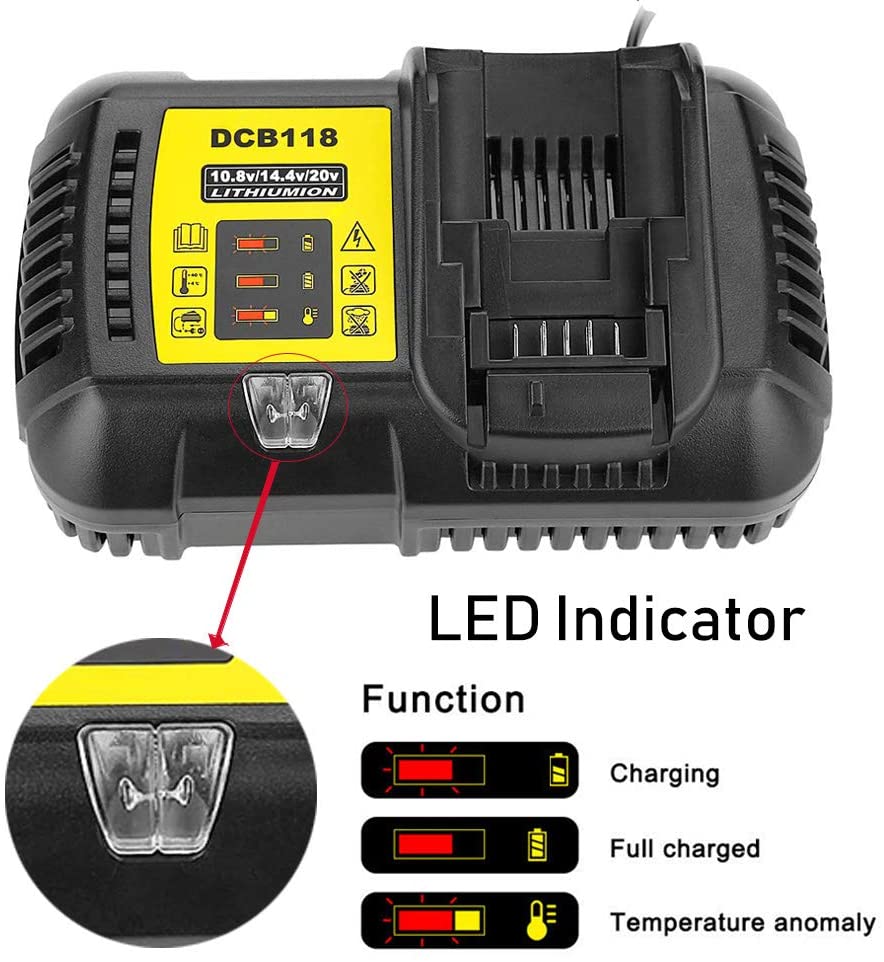 4.5a dcb 118 încărcător de baterie pentru baterie dewalt 10.8v 12v 14.4v 18v 20v dcb 200 dcb 101 dcb 115 dcb 107 dcb 105 dcb 140 &amp;dcb 112