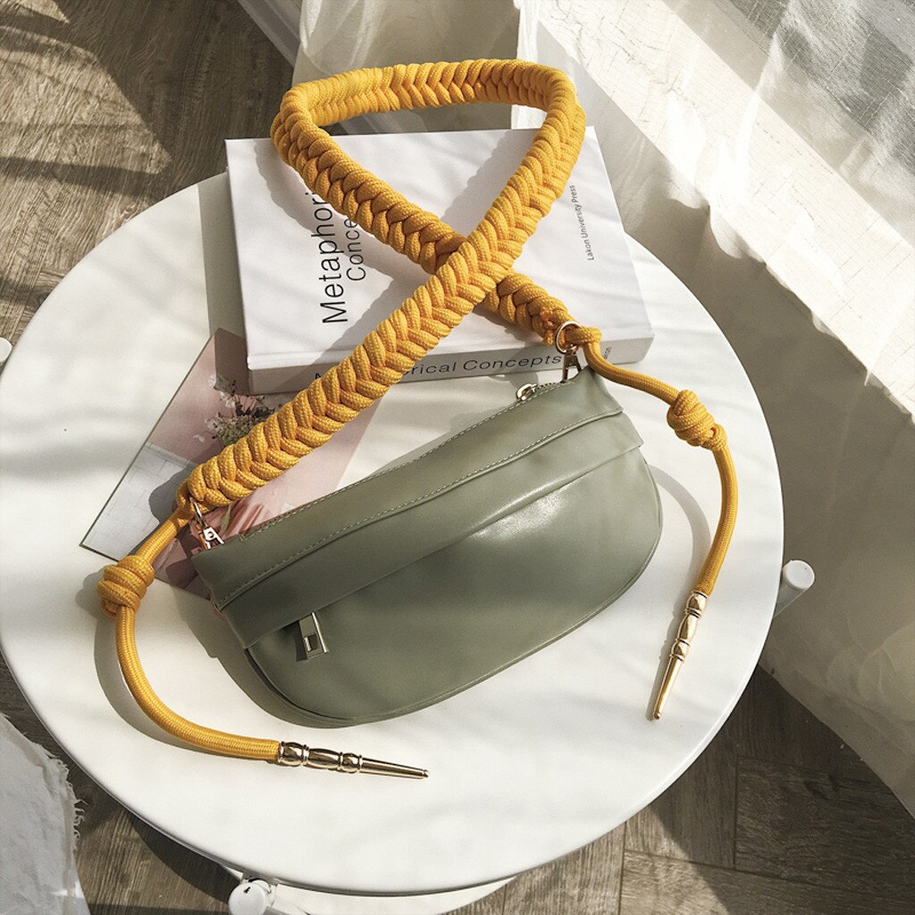 Kvinner glidelås lær vevd kjede skuldervesker crossbody bag brystvesker fanny pakke til kvinner midje posere #15: B