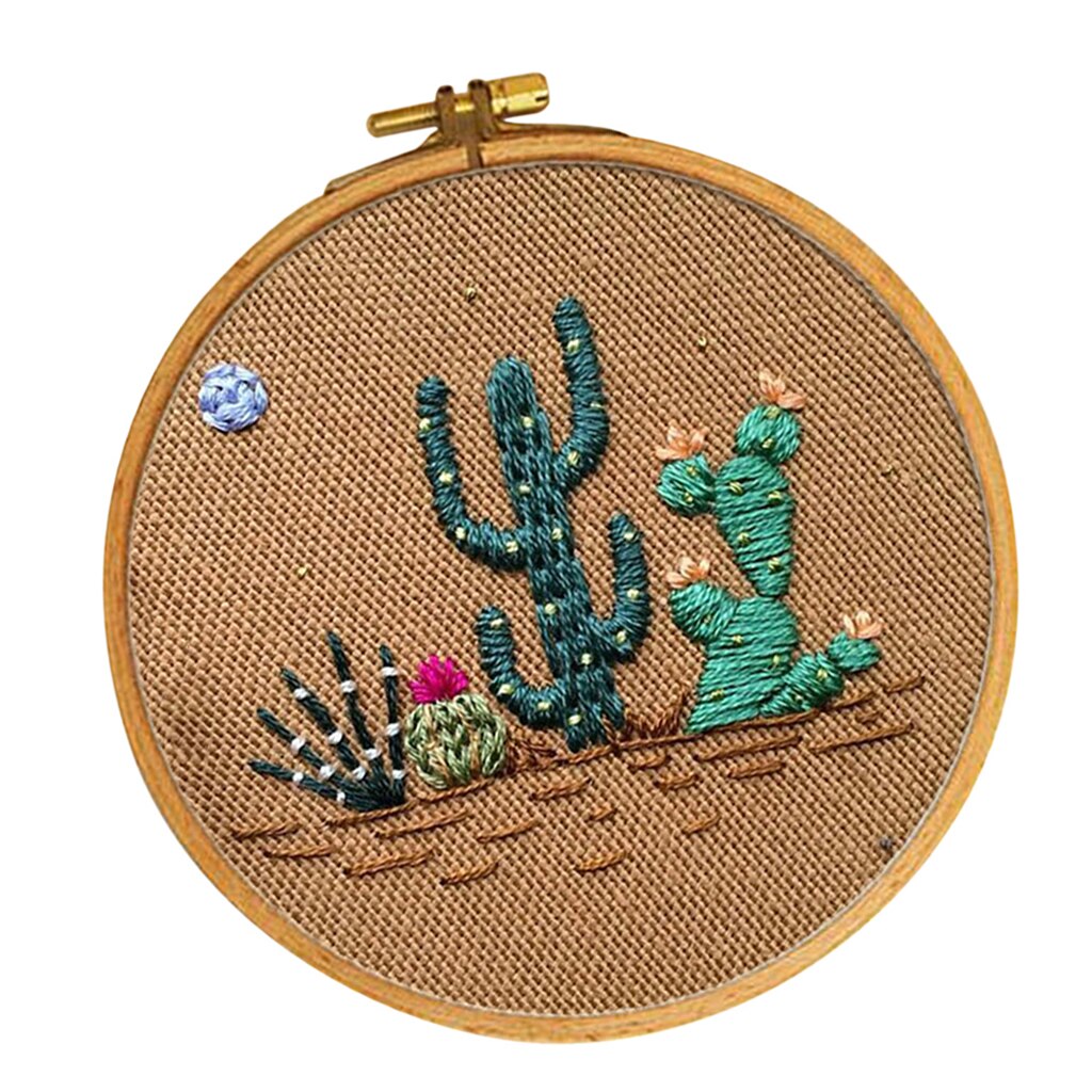 Full Range of Embroidery Starter Kits Cactus Pattern Including Embroidery Cloth, Threads, Needles and Hoop for Beginners