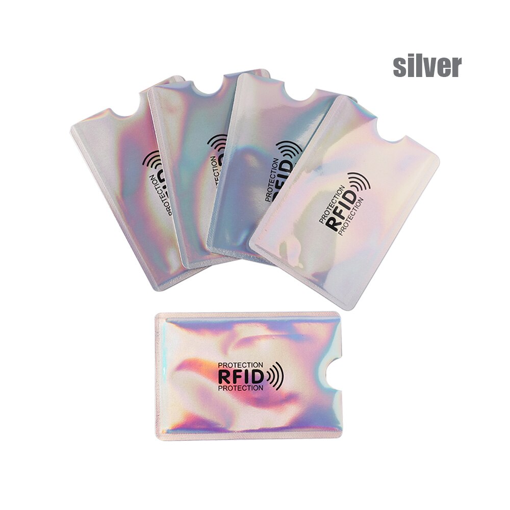 Lot de 5 protections de cartes bancaires anti-démagnétisation en aluminium, sac de protection rfid, brosse antivol nfc, porte-cartes d'identité, bureau: Argent