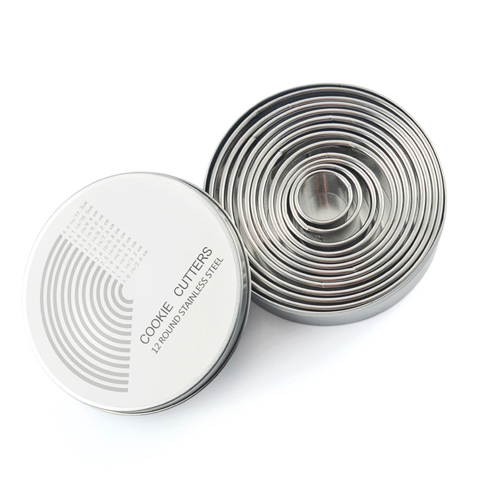 12PCS Mousse Ring Set with Storage Box Christmas Cookies Pastry Cutters Mold Set Different Size Round Cookie Biscuit Cutter