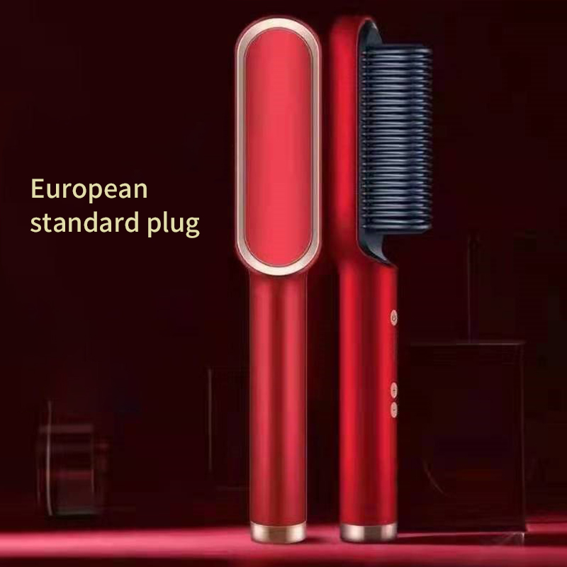 Alisador de pelo portátil para el hogar, peine rizador, calefacción a temperatura constante, herramienta antiquemaduras para el cuidado del cabello: Red EU Plug