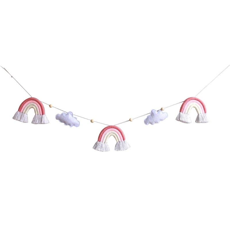 Guirnalda de cuentas de madera nórdica con nube de fieltro, lana de punto, borlas de arcoíris, adorno colgante, accesorios para sesiones fotográficas: 5