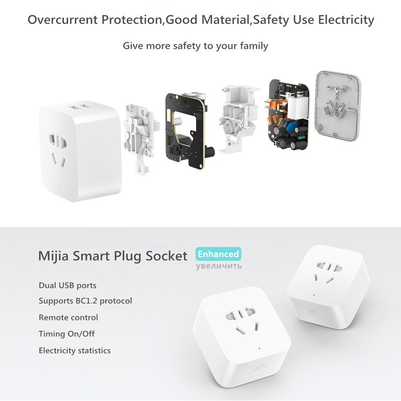 Xiaomi Original Mijia Smart Plug Socket Enhanced Dual USB Fast Charger ZigBee/Basic Socket USB Wireless WiFi Mi Home APP Control