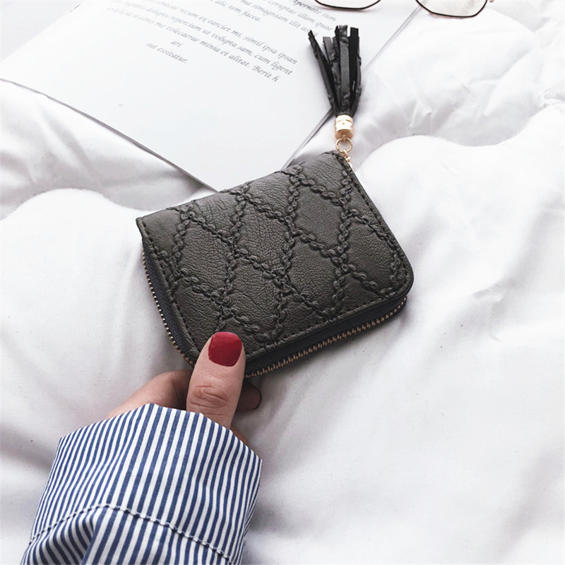 PURDORED 1 Pc Jahrgang Frauen Kurze Karte Halfter Quaste Dame Solide Geschäft Bank Karte fallen Kredit Ich würde Reisepass Abdeckung Karten brieftasche: grau