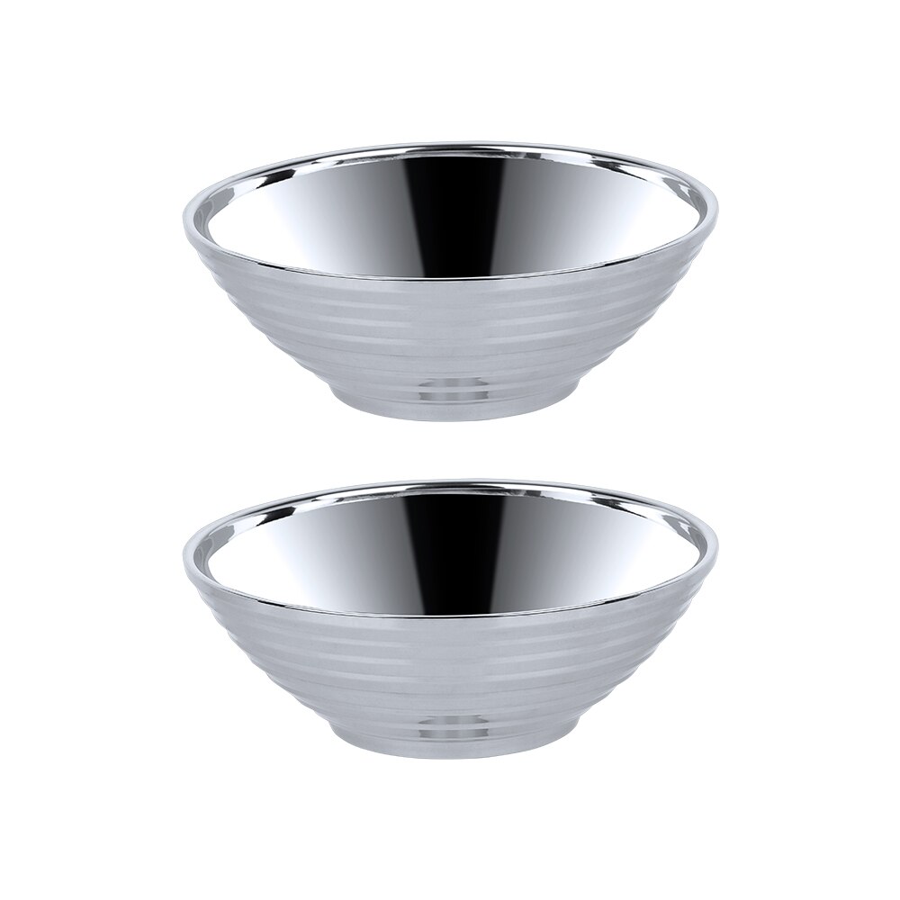 Japanese Stainless Steel Ramen Instant Noodles Bowl Large Rice Soup Salad Double layer Bowl For Restaurant Kitchen Tableware: Silver 2pcs