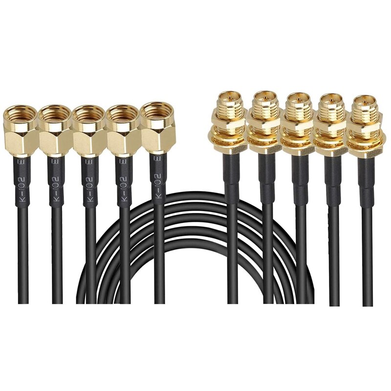 5-Pack 10Ft WiFi Antenna Extension Coaxial Cable RP-SMA Male to RP-SMA Female for WiFi LAN WAN Router Bridge Antenna