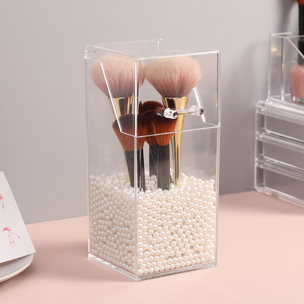 Caja acrílico transparente para guardar brochas de maquillaje, recipiente perlado de almacenamiento y organizador para cosméticos y para lápices de labios