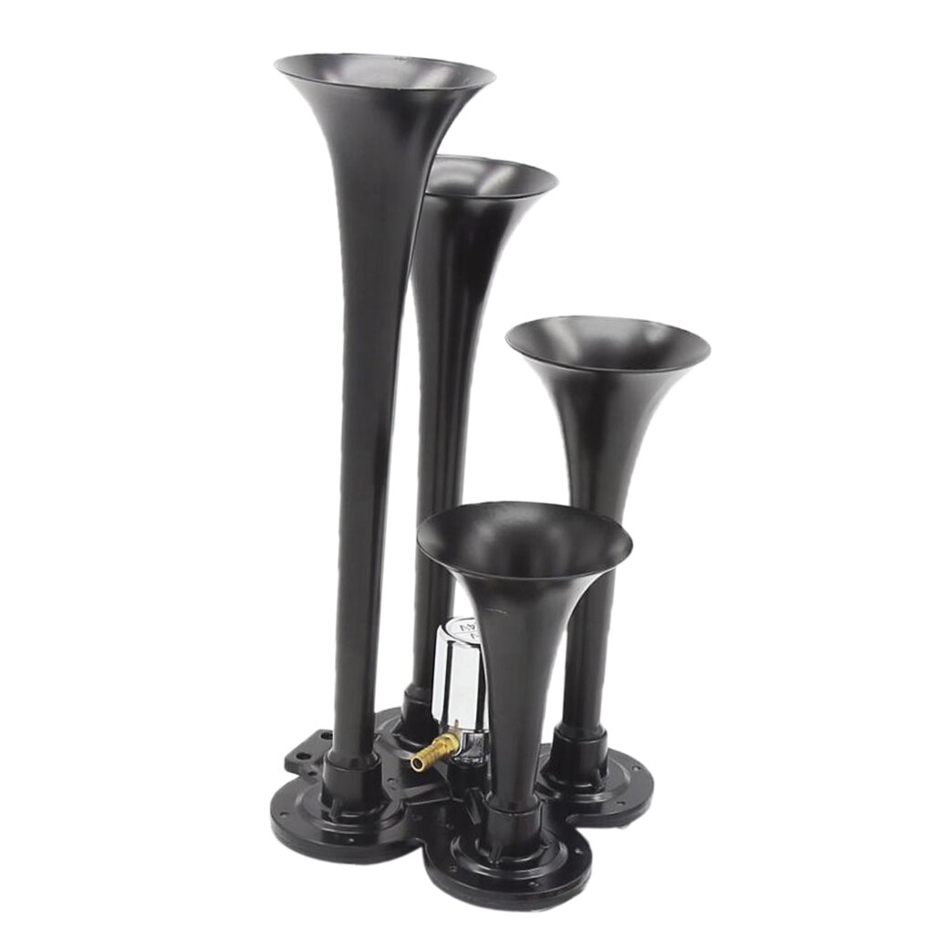 12V Four Trumpet Air Horn - Premium Train Air Horn with Electric Solenoid, Super Loud 150db - Black