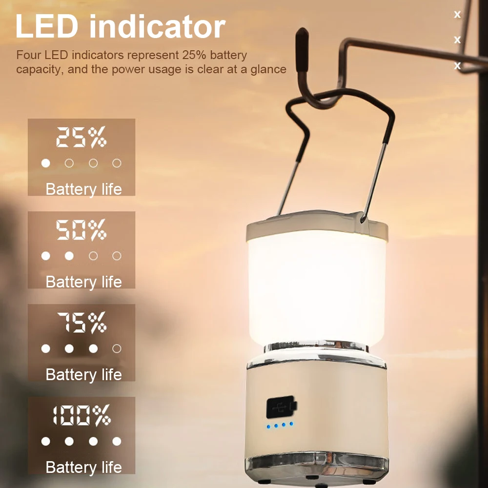 Luce ricaricabile per tenda da campeggio Lanterna portatile a portato Luce d'atmosfera retrò con gancio sospeso Torcia di emergenza
