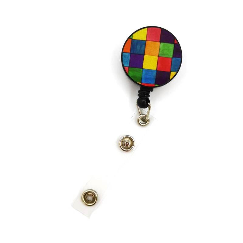 Rainbow lattice Pattern Horizontal ID Retractable Badge Holder ID Badge Holder Clip Name Card Keychain Nurse Work Decorations: 1