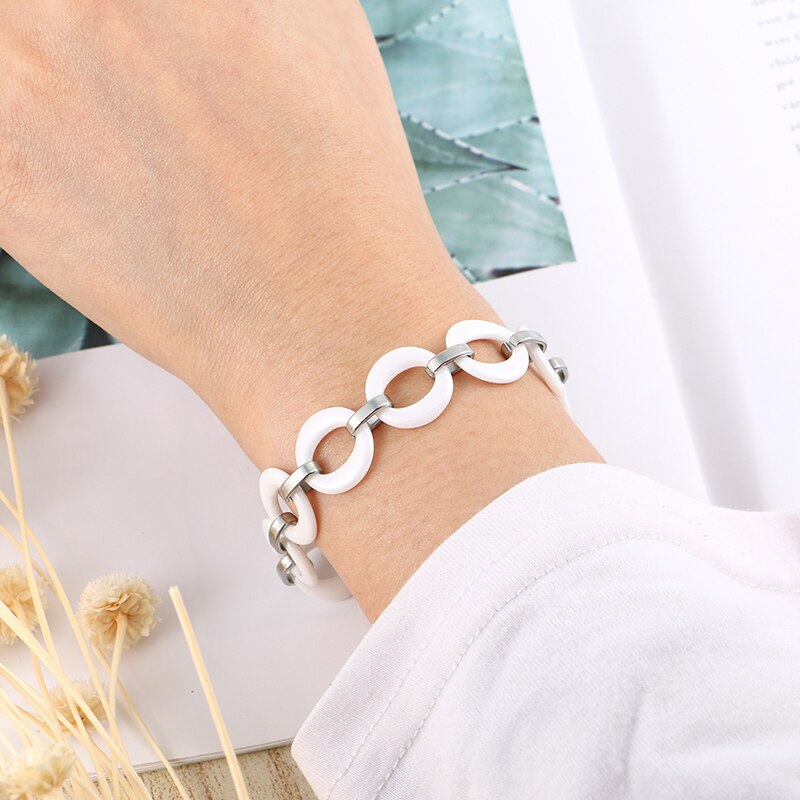 Creux rond blanc Bracelet en céramique femme lisse bracelets en céramique femmes Bracelet bijoux blanc couleur